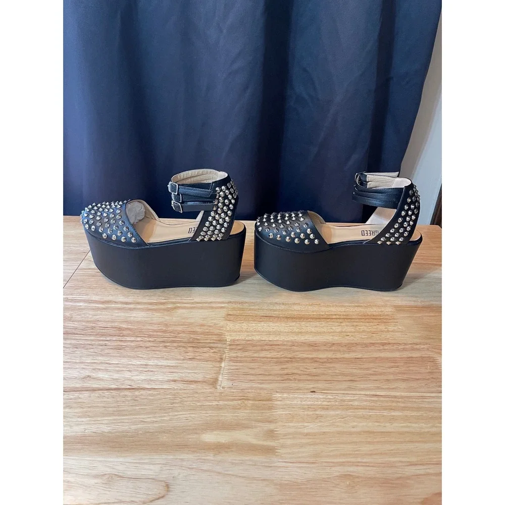 Ego and Greed She Cray Black Studded Platform Wedge Sandals Womens Size 7 Punk